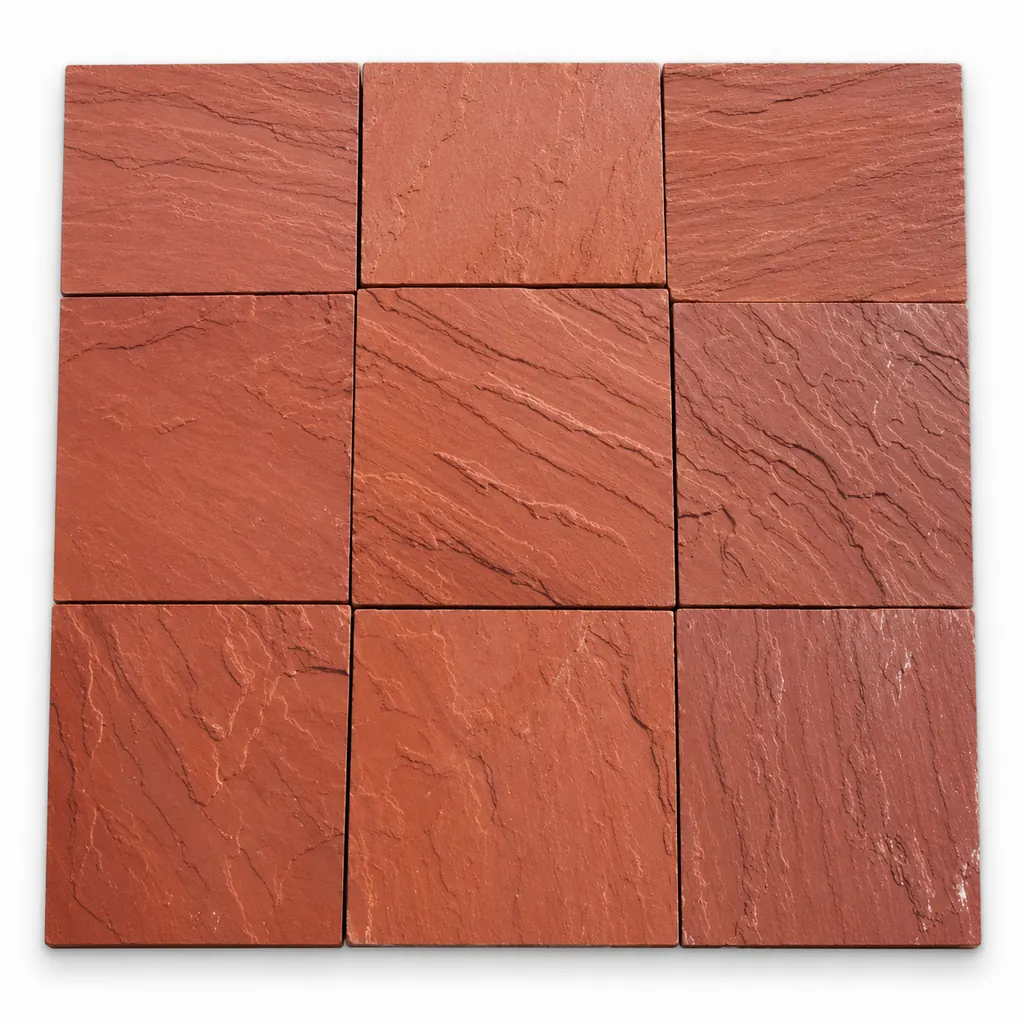 Agra Red sandstone tiles with a rich brick-red riven surface