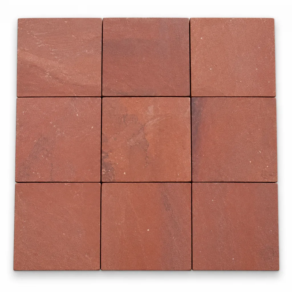 Jodhpur Red sandstone tiles with a fine-grained terracotta-red surface