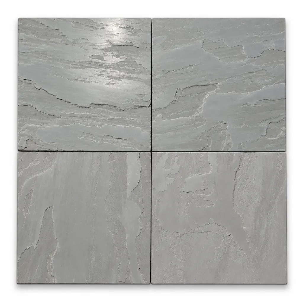 Lalitpur Grey sandstone tiles with a cool blue-grey natural riven surface
