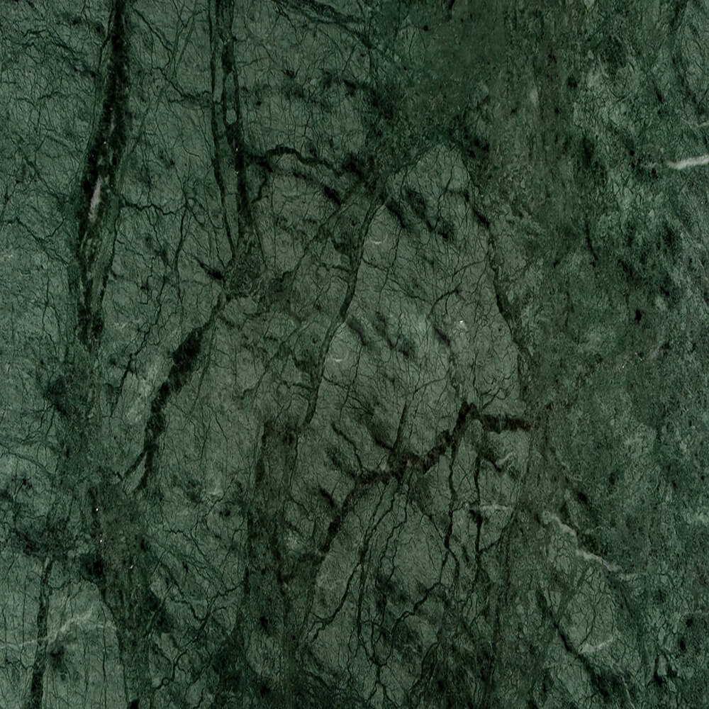 Udaipur Green Marble close-up, deep vibrant green with dark green and brown veining, Stone Harbor Exports