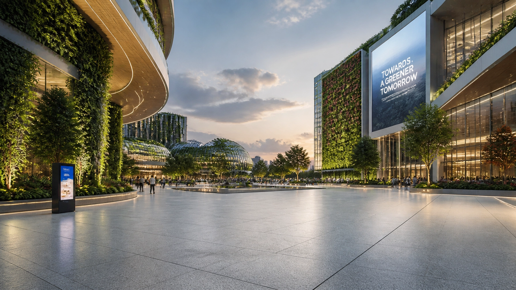 Futuristic Public Plaza with White Granite