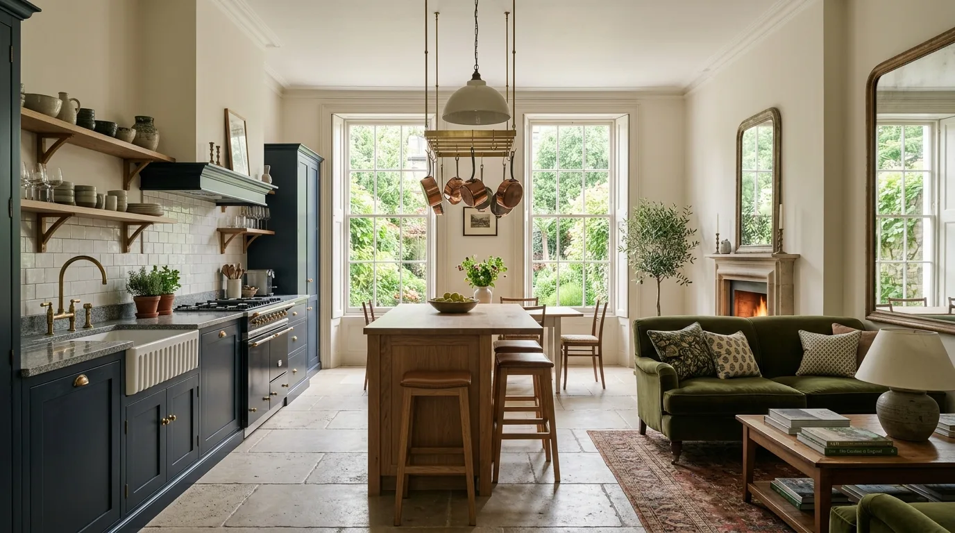 Natural Stone & Granite Exporter to the UK 1 Elegant London townhouse kitchen with honed grey granite worktops and natural stone floor, Stone Harbor Exports