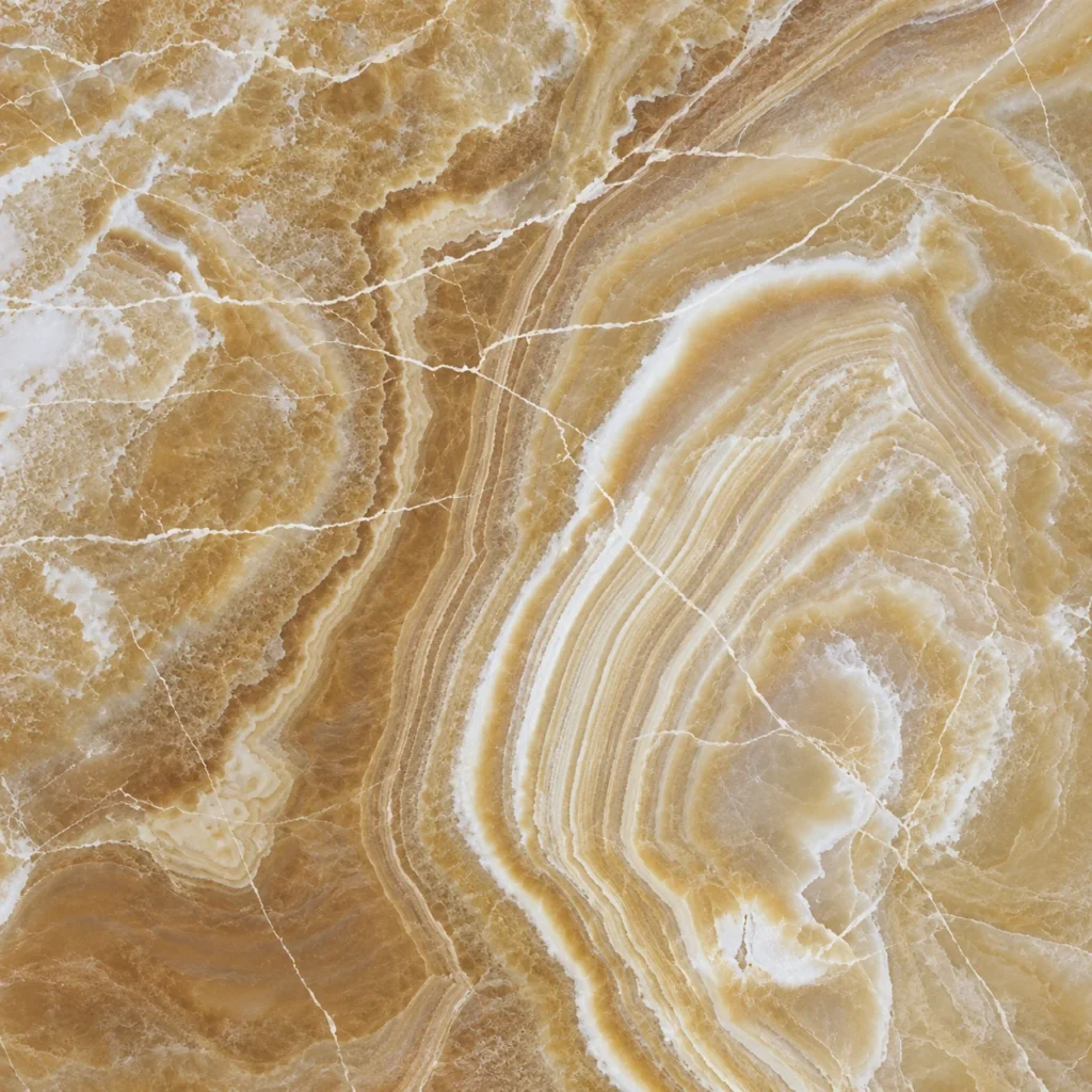Honey Onyx close-up: golden amber bands with white veins