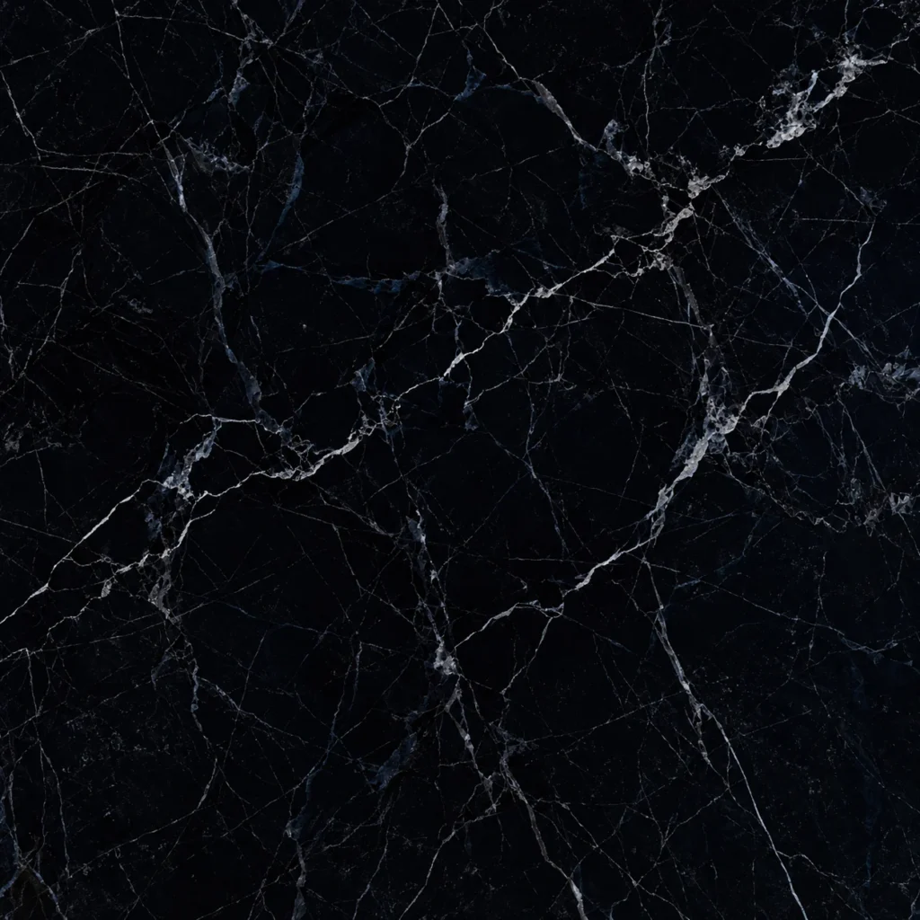 Nero Marquina marble close-up: deep black with white veins