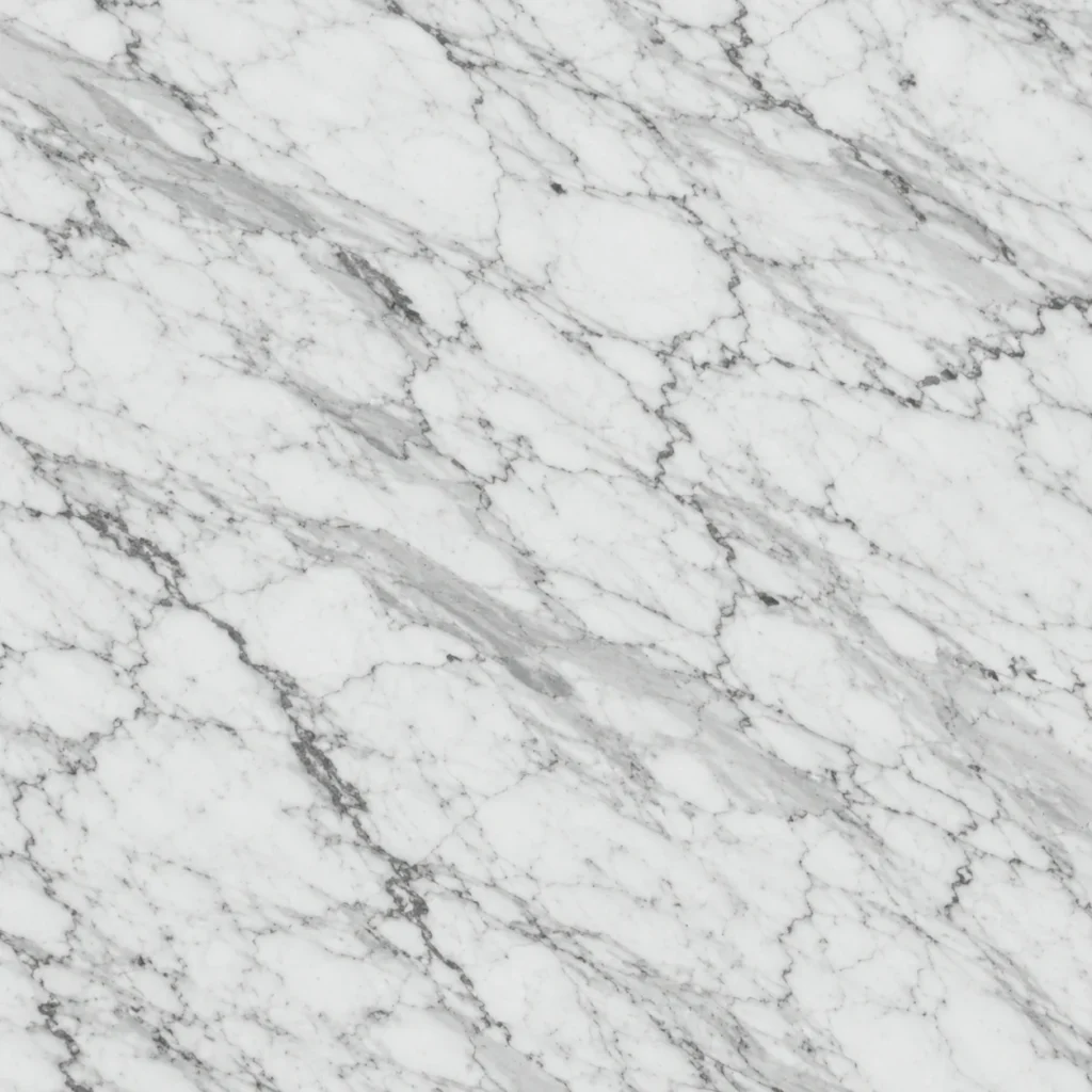 Statuario marble close-up: bright white with a fine web of grey veins